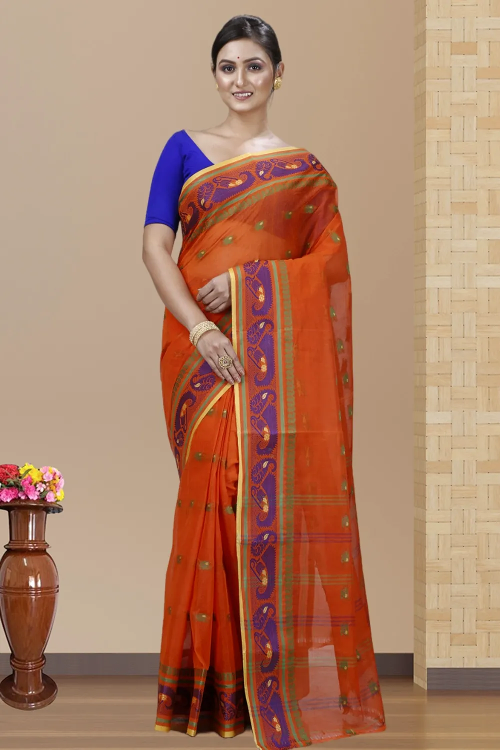 Orange Pure Cotton Utkal Tant Saree (1137)