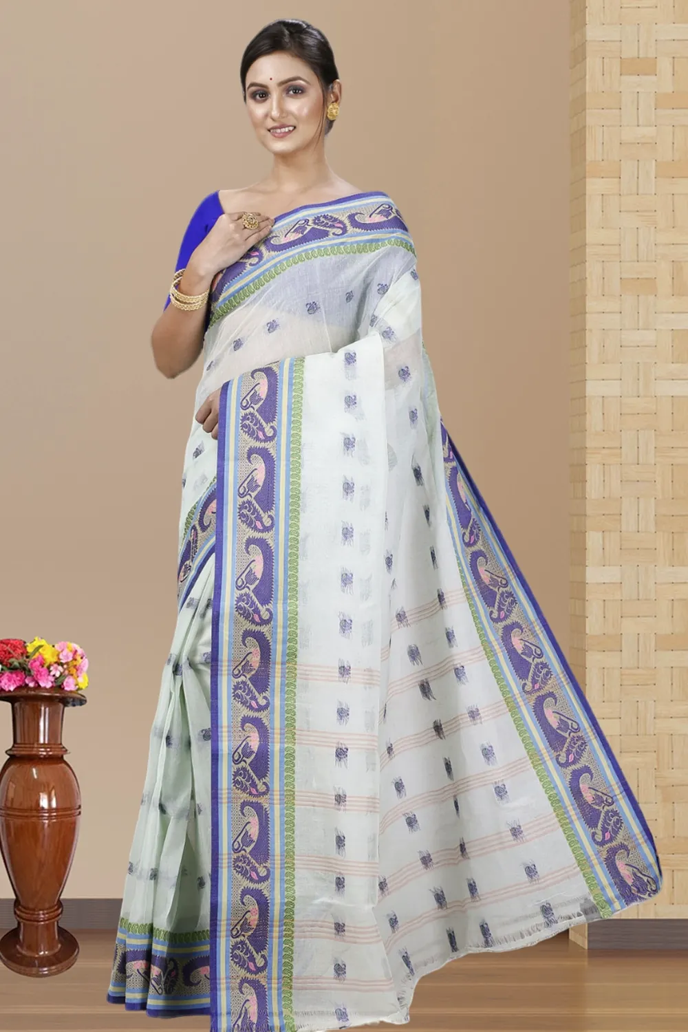 Off White Pure Cotton Utkal Tant Saree (1139)
