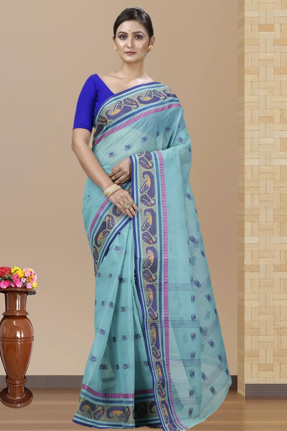 Dark Green Pure Cotton Utkal Tant Saree (1140)