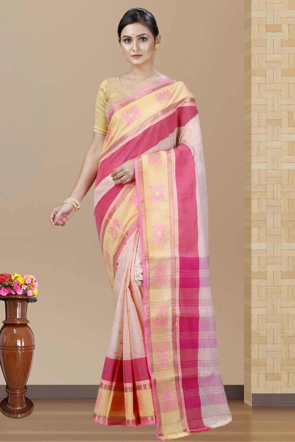 Red Pure Cotton Uma Tant Saree (1143)