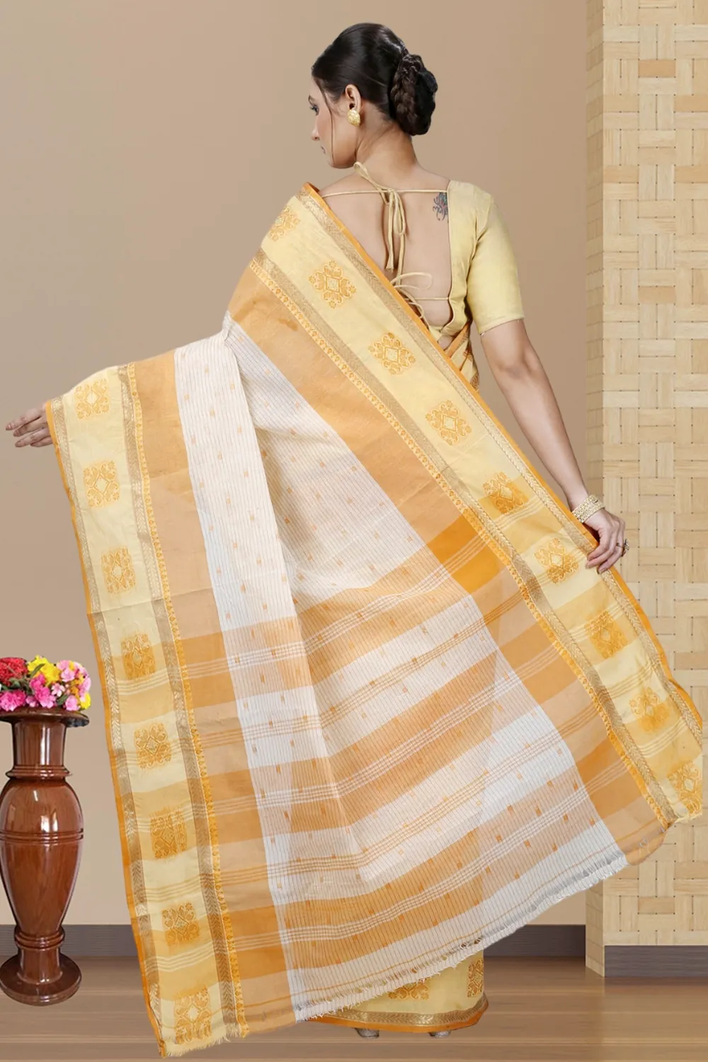 Yellow Pure Cotton Uma Tant Saree (1144)