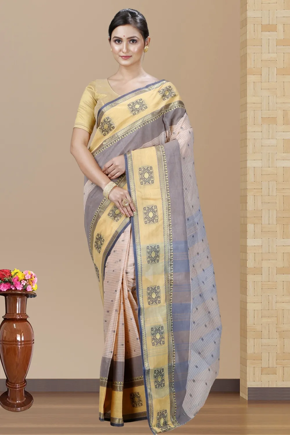 Cream Pure Cotton Uma Tant Saree (1145)
