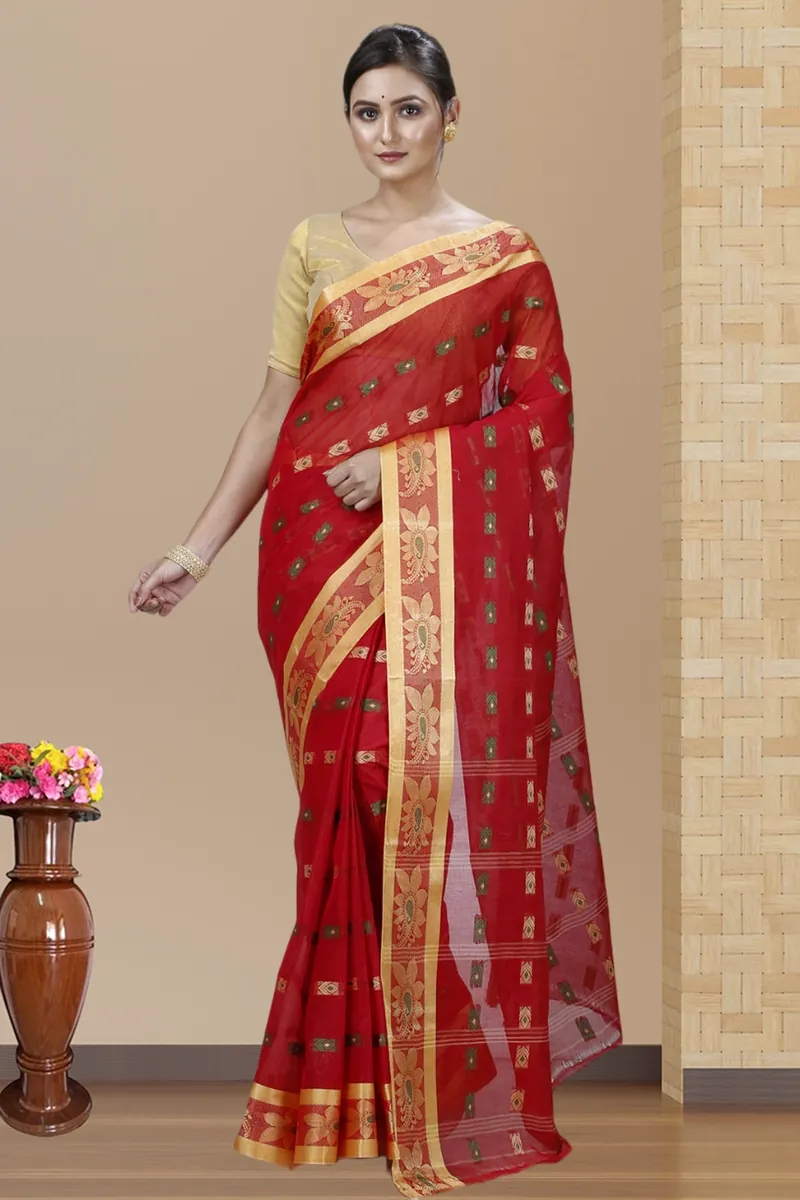 Red Pure Cotton Udaya Tant Saree (1148)