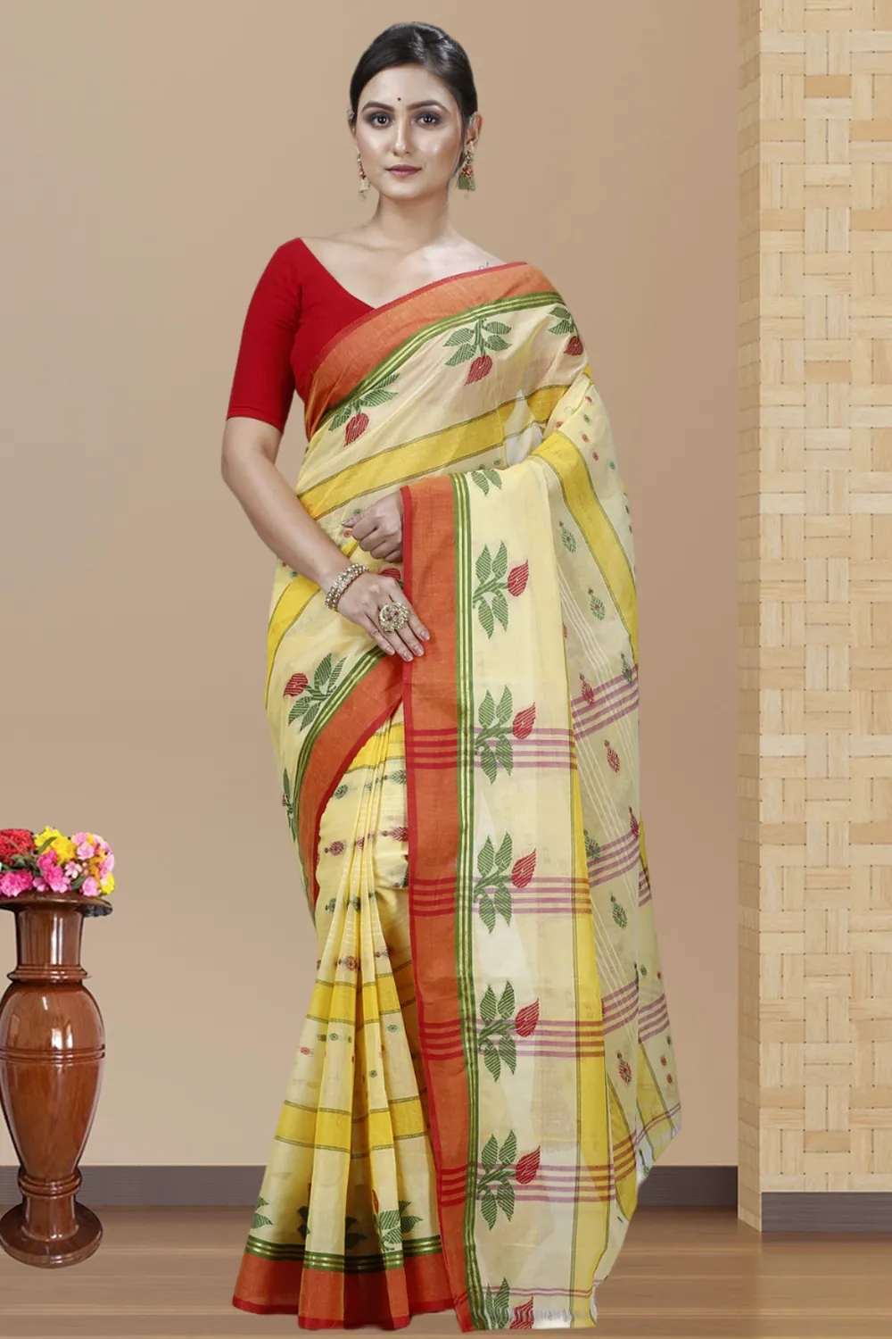 Yellow Pure Cotton Udichi Tant Saree (1157)