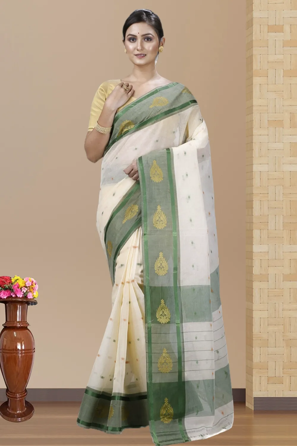Cream Pure Cotton Upala Tant Saree (1164)