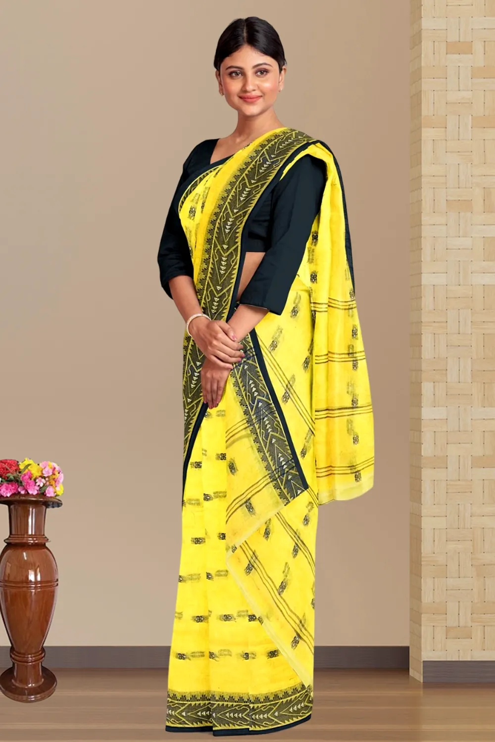 Yellow Pure Cotton Urvi Tant Saree (1167)