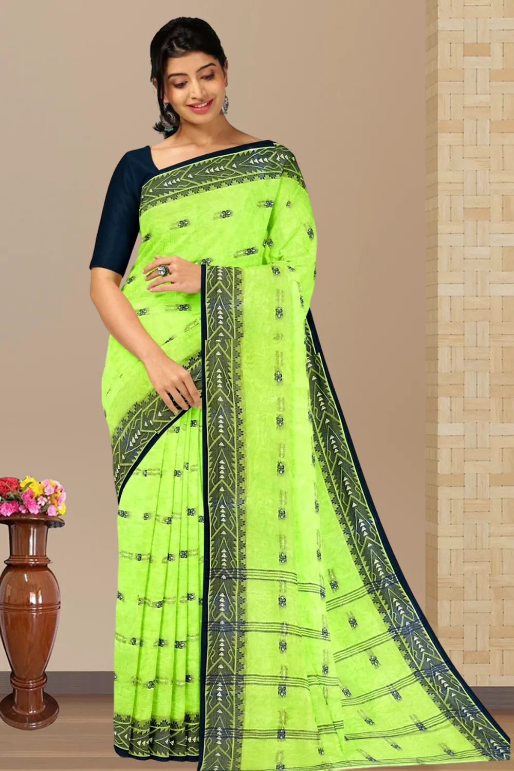 Dark Green Pure Cotton Urvi Tant Saree (1169)