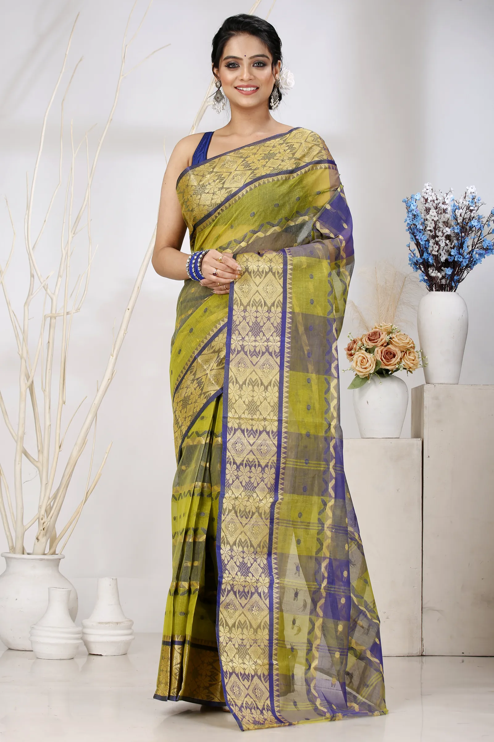 Green Pure Cotton SonaJhuri Desiging Tant Saree (117)