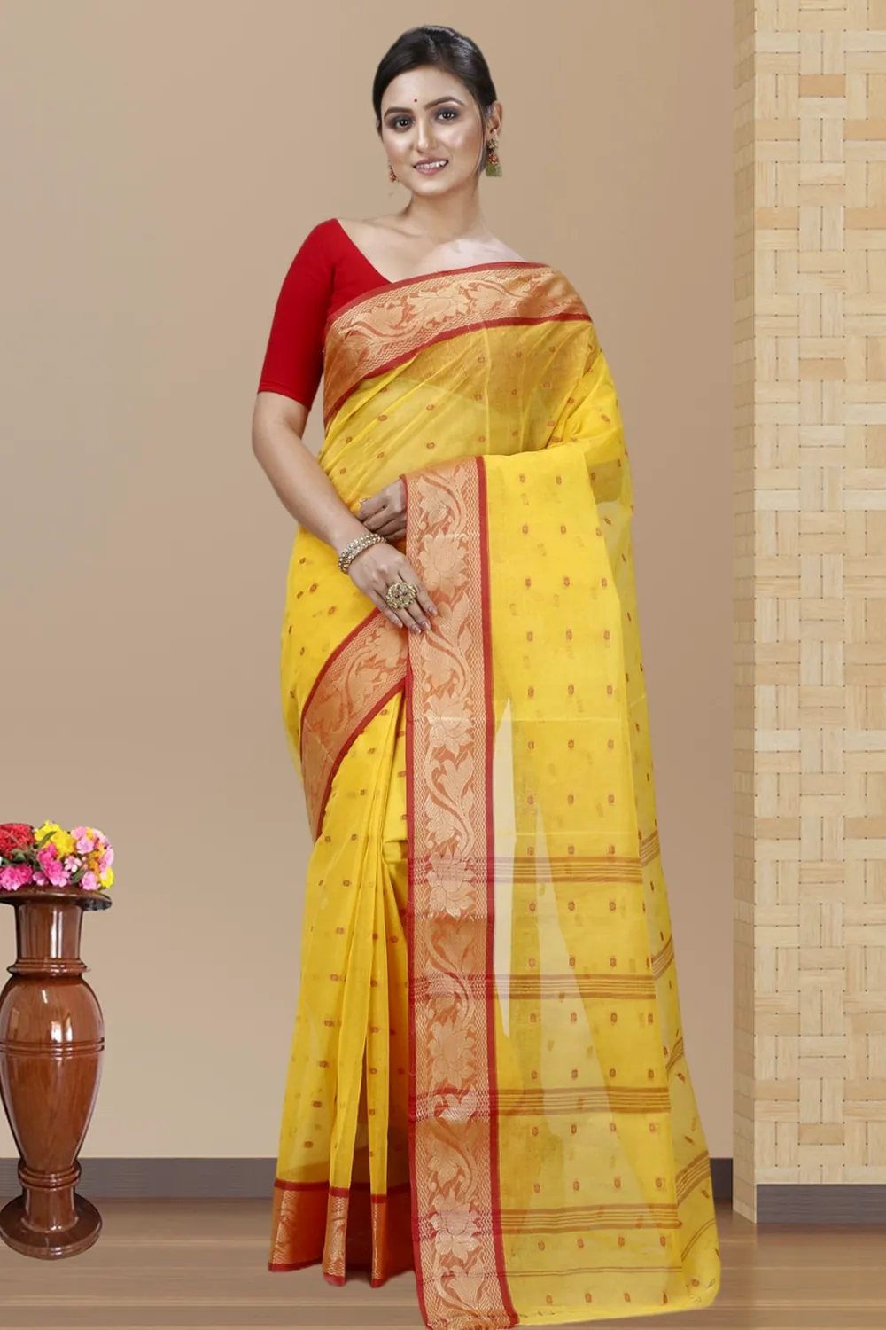 Yellow Pure Cotton Unnati Tant Saree (1173)