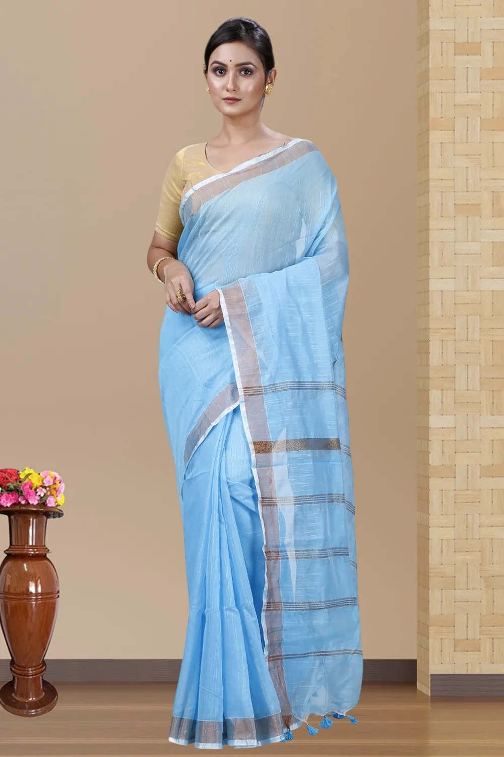 Sky Blue Blended Cotton Toshini Hand Loom Saree (1183)