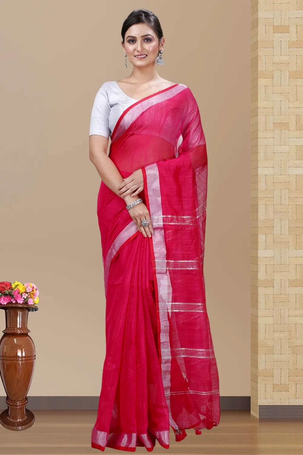 Pink Blended Cotton Toshini Hand Loom Saree (1185)