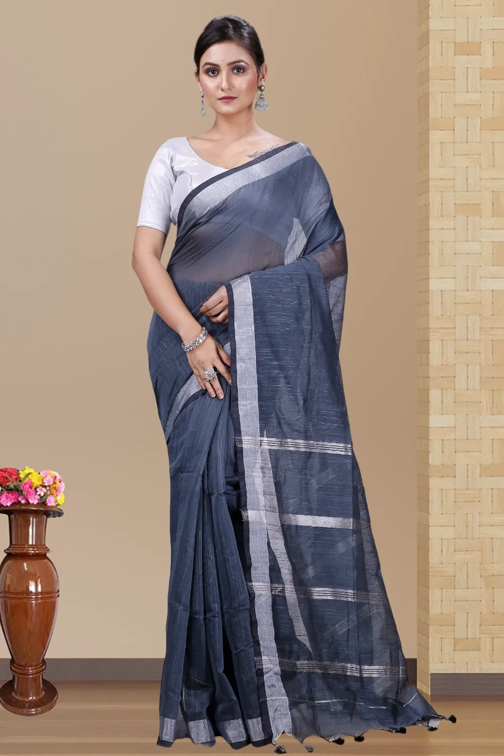 Black Blended Cotton Toshini Hand Loom Saree (1186)