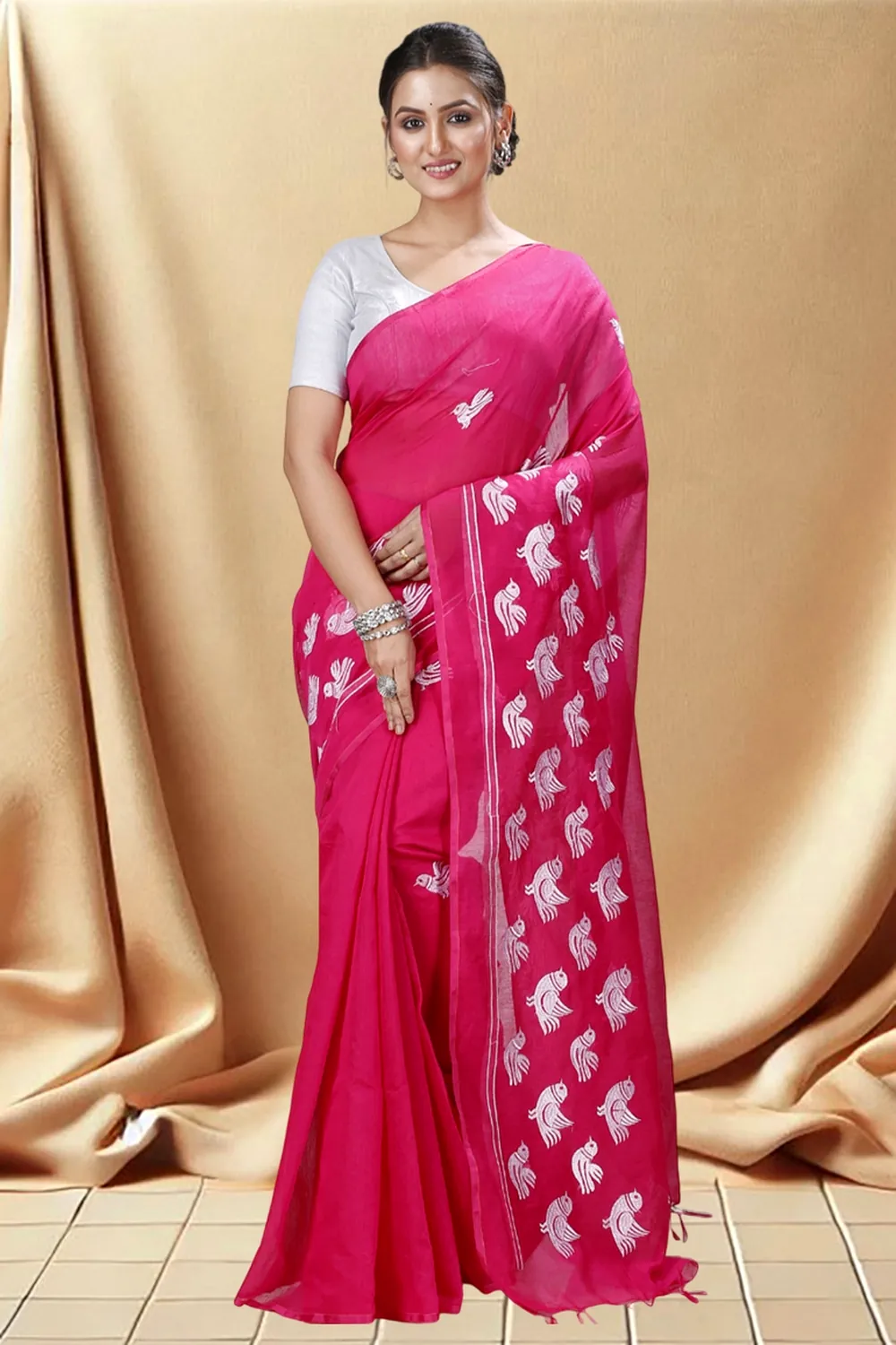 Pink Blended Cotton Thulasi Hand Loom Saree (1187)