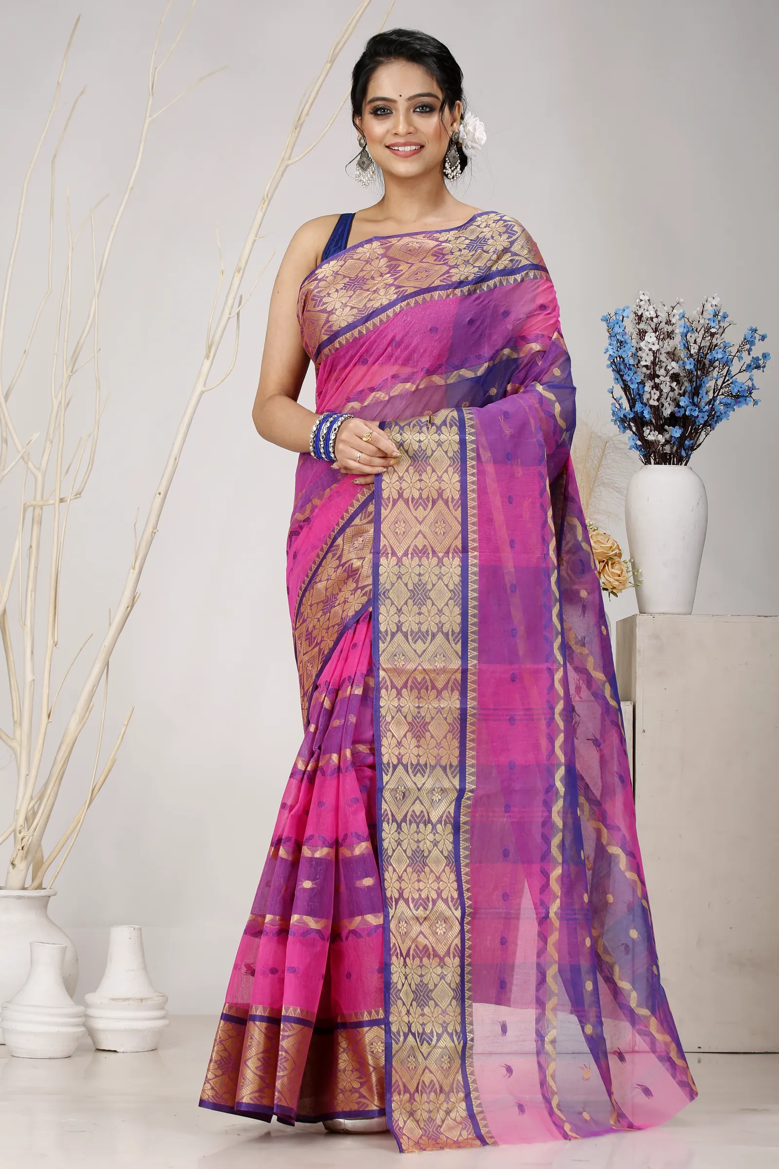 Purple Pure Cotton SonaJhuri Desiging Tant Saree (119)