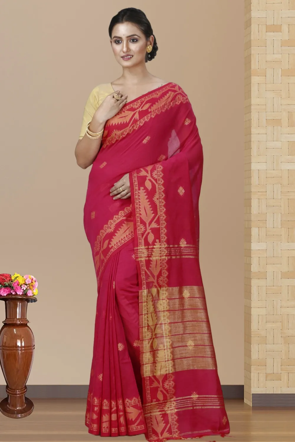 Pink Pure Cotton Tuma Hand Loom Saree (1192)