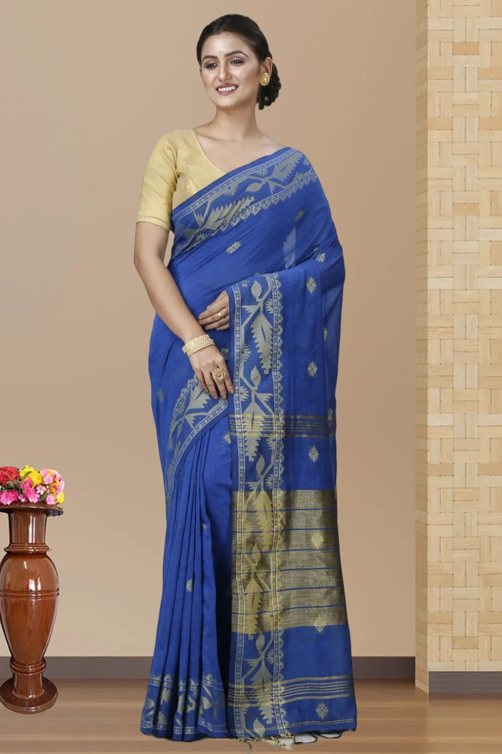 Blue Pure Cotton Tuma Hand Loom Saree (1194)