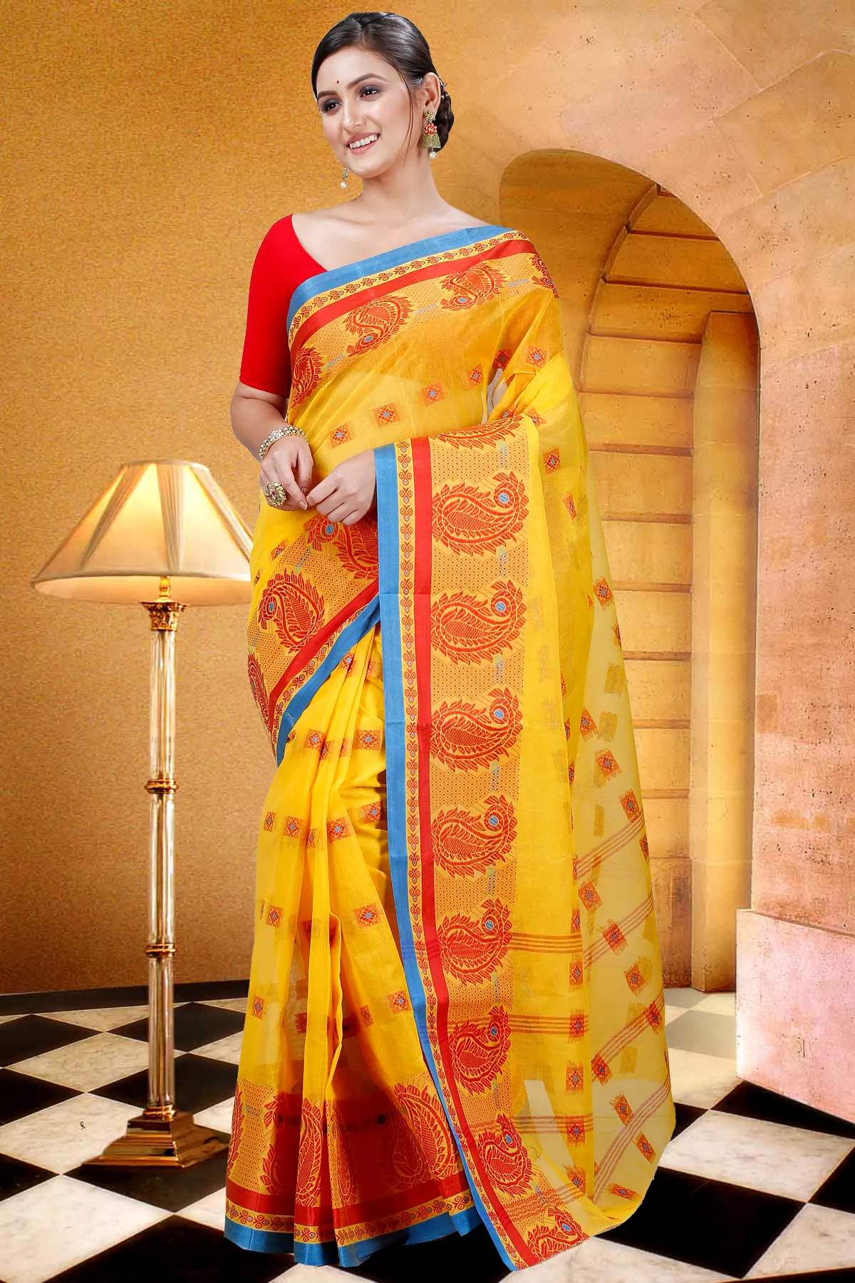 Yellow Pure Cotton Aloka Tant Saree (12)