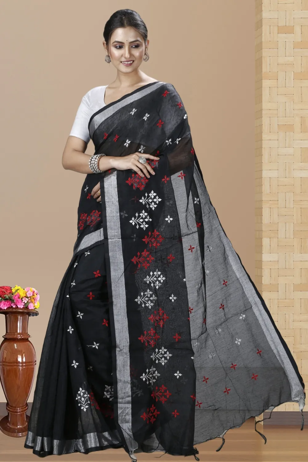Black Blended Cotton Tamasi Hand Loom Saree (1209)