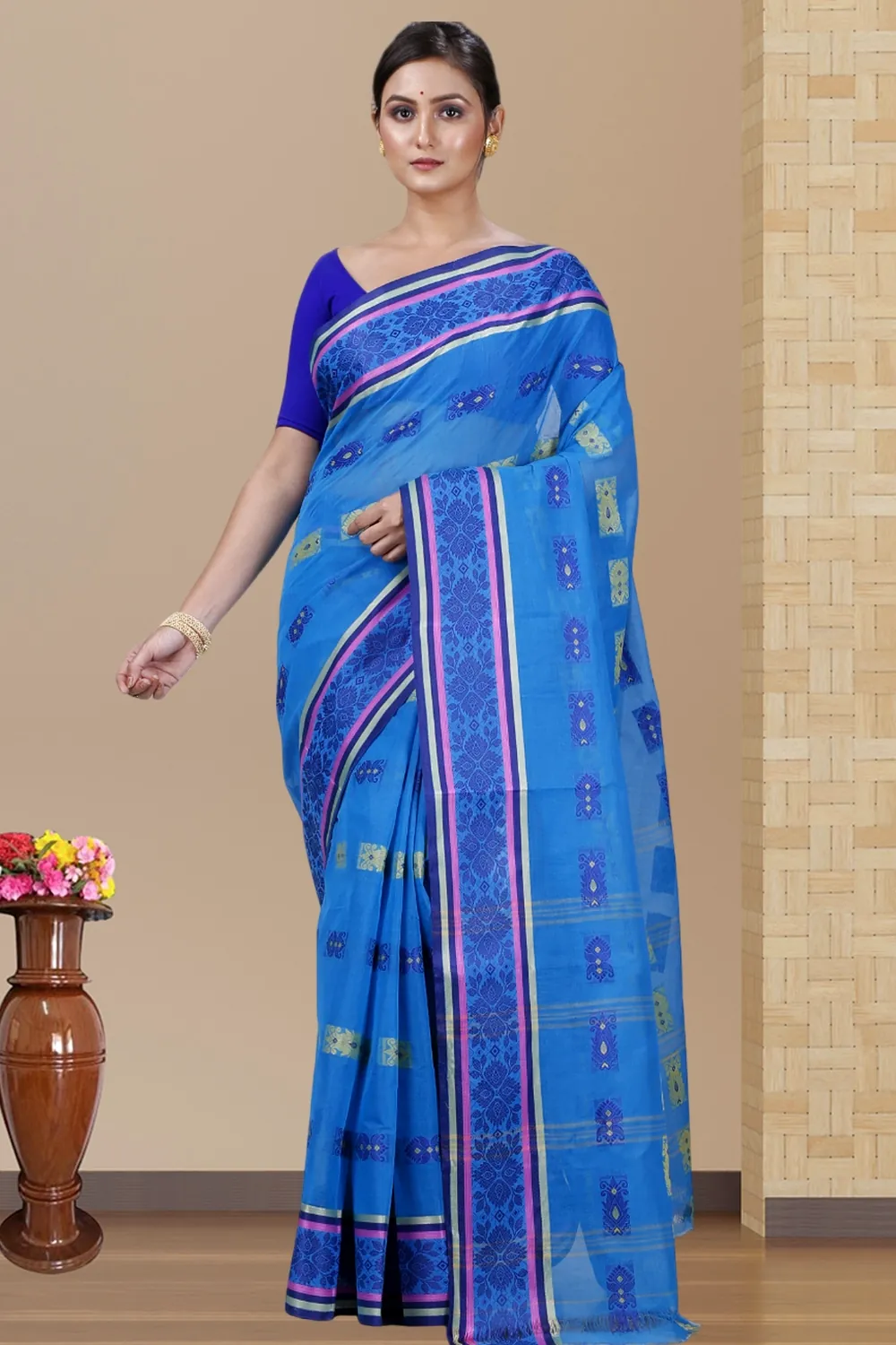 Blue Pure Cotton Uditi Tant Saree (1226)