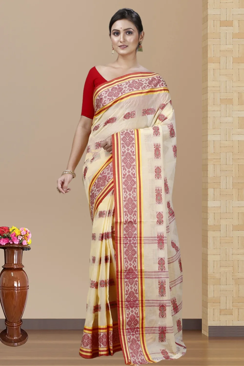 Off-White Pure Cotton Uditi Tant Saree (1227)