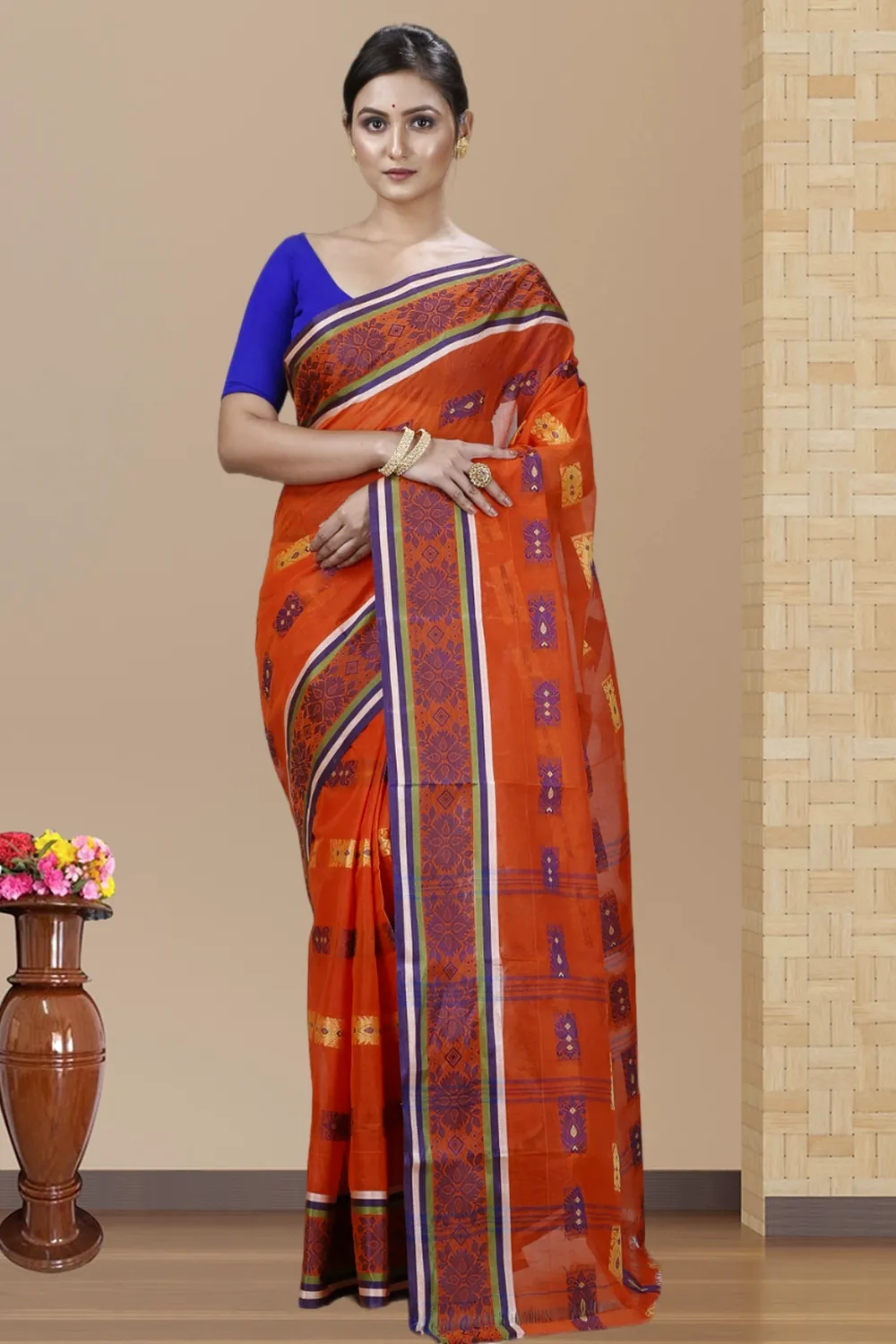 Orange Pure Cotton Uditi Tant Saree (1228)