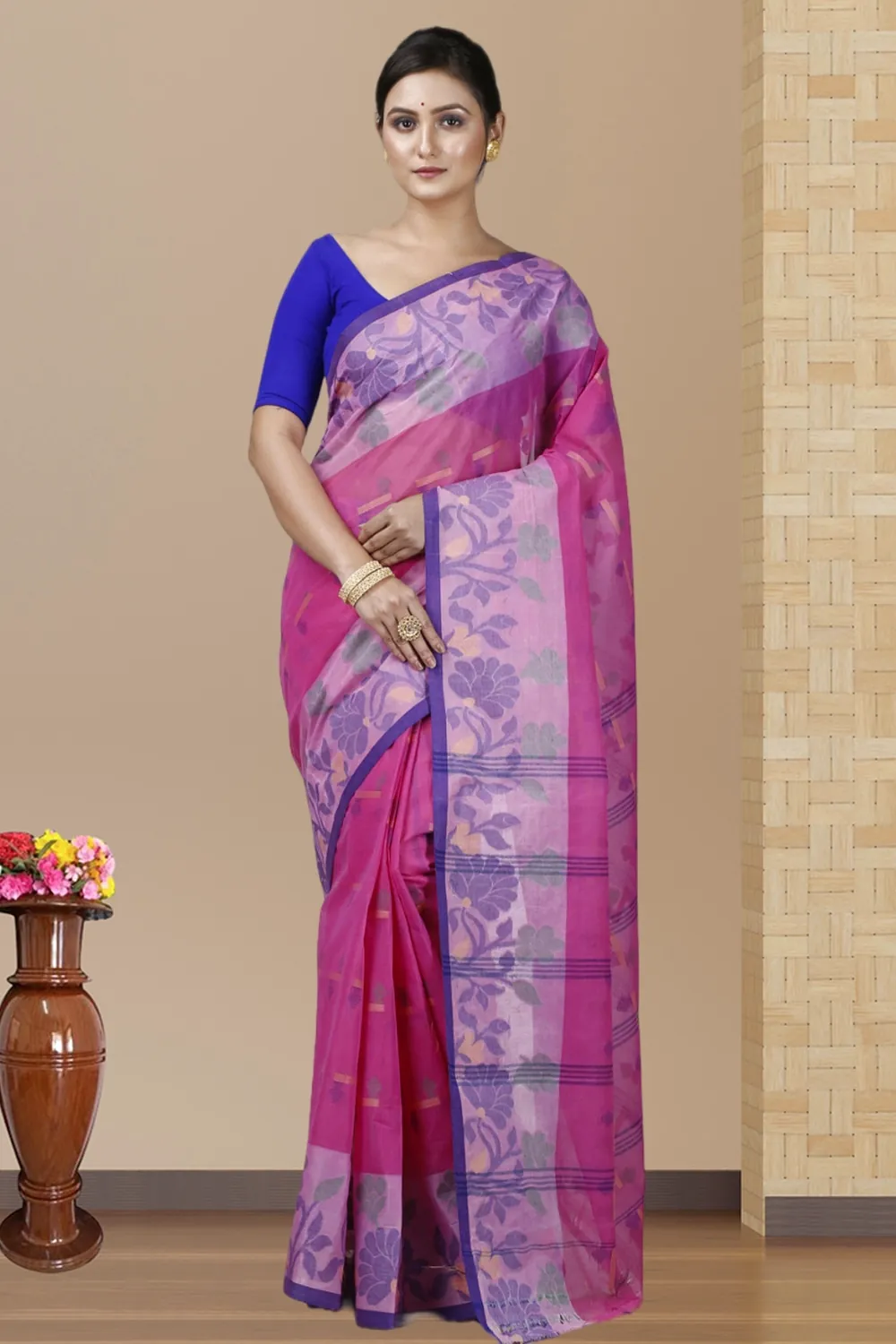 Pink Pure Cotton Urva Tant Saree (1232)
