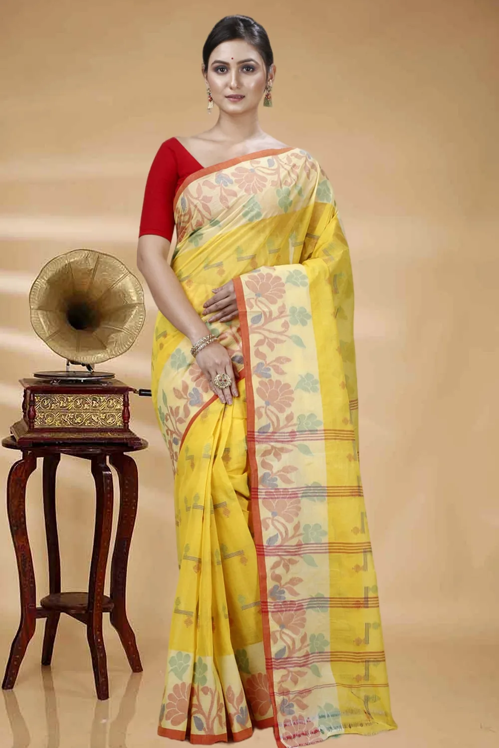 Yellow Pure Cotton Urva Tant Saree (1234)