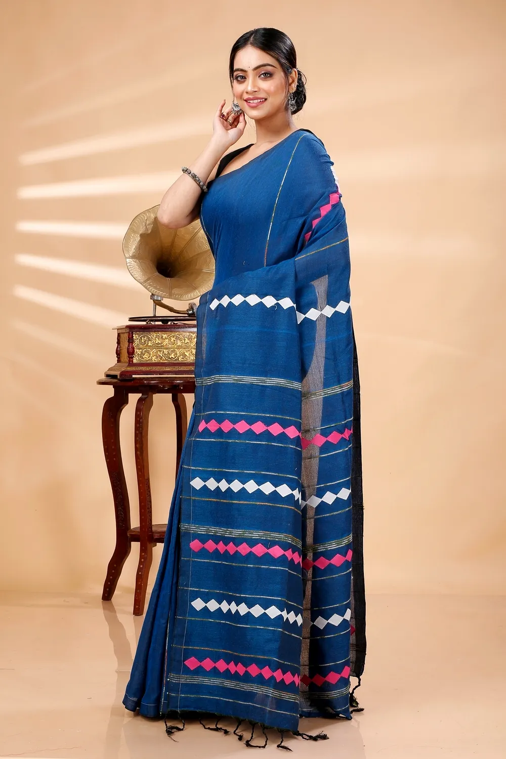 Blue Pure Cotton Tika Applique Saree (1243)