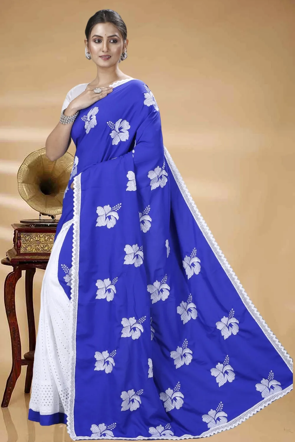 Blue White Pure Cotton Teru Hand Loom Saree (1257)