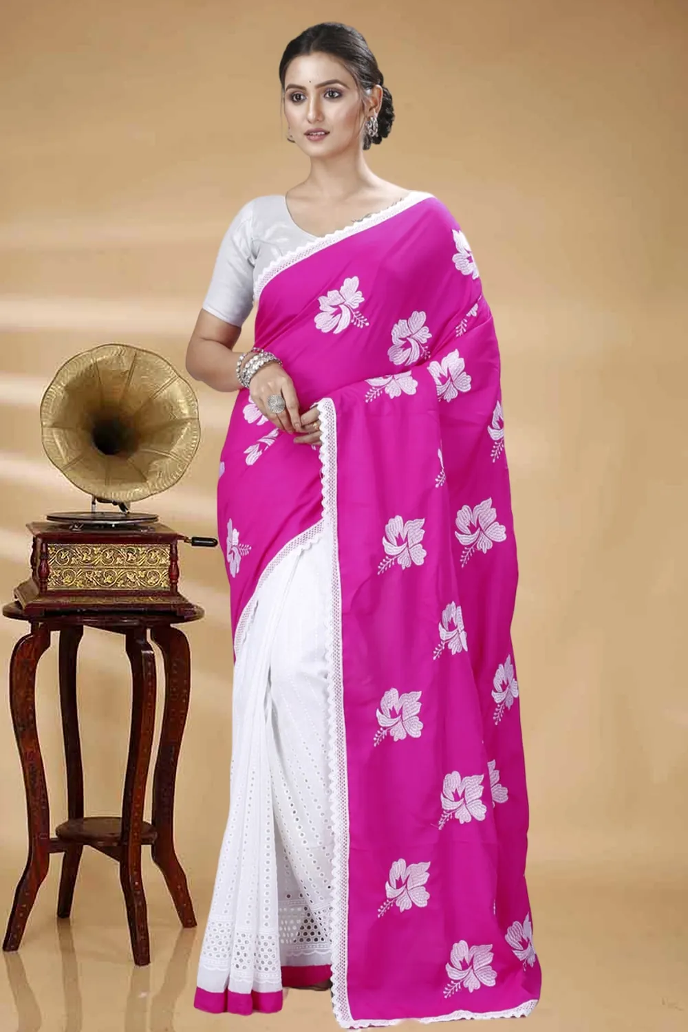 Pink White Pure Cotton Teru Hand Loom Saree (1258)