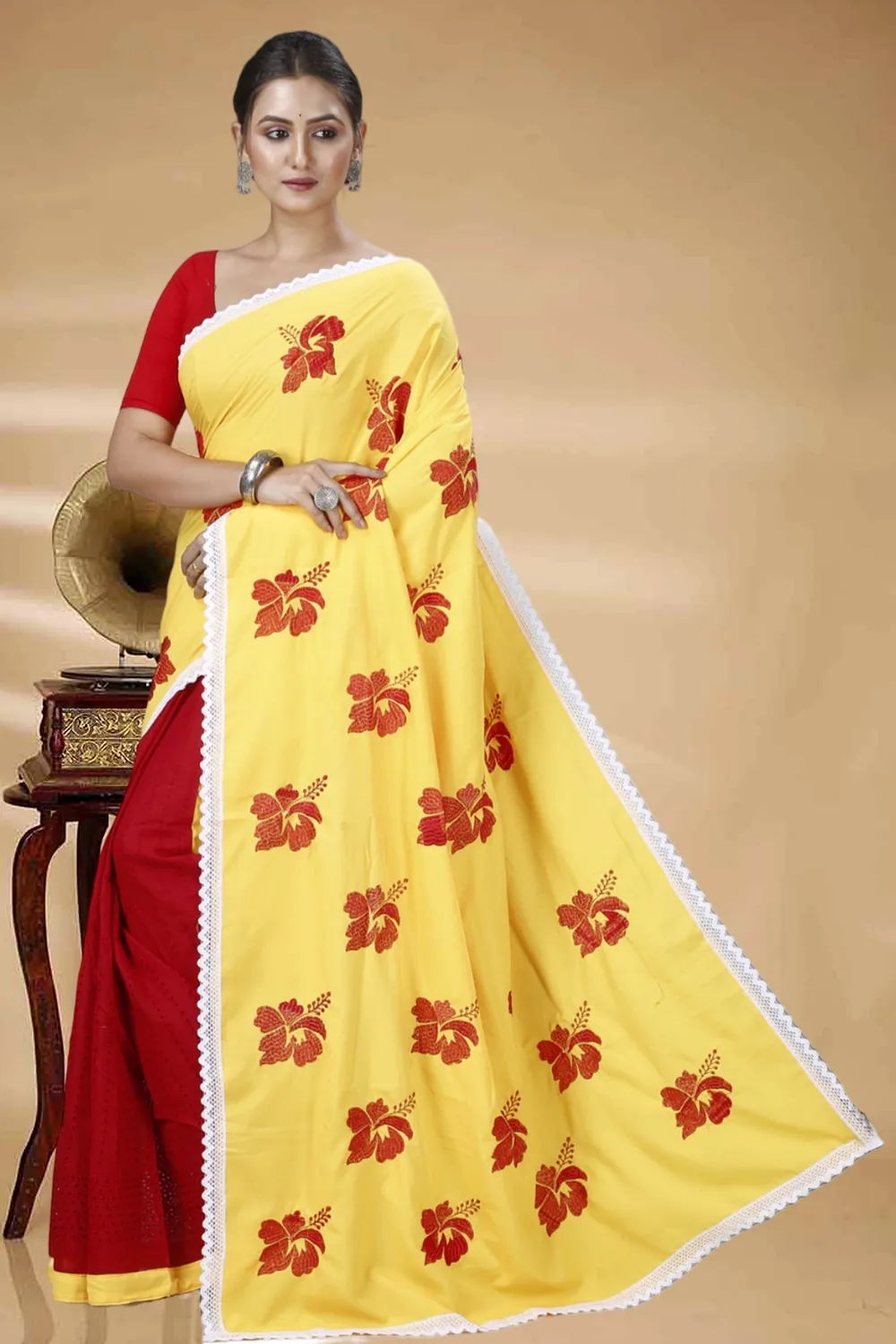 Yellow Red Pure Cotton Teru Hand Loom Saree (1260)