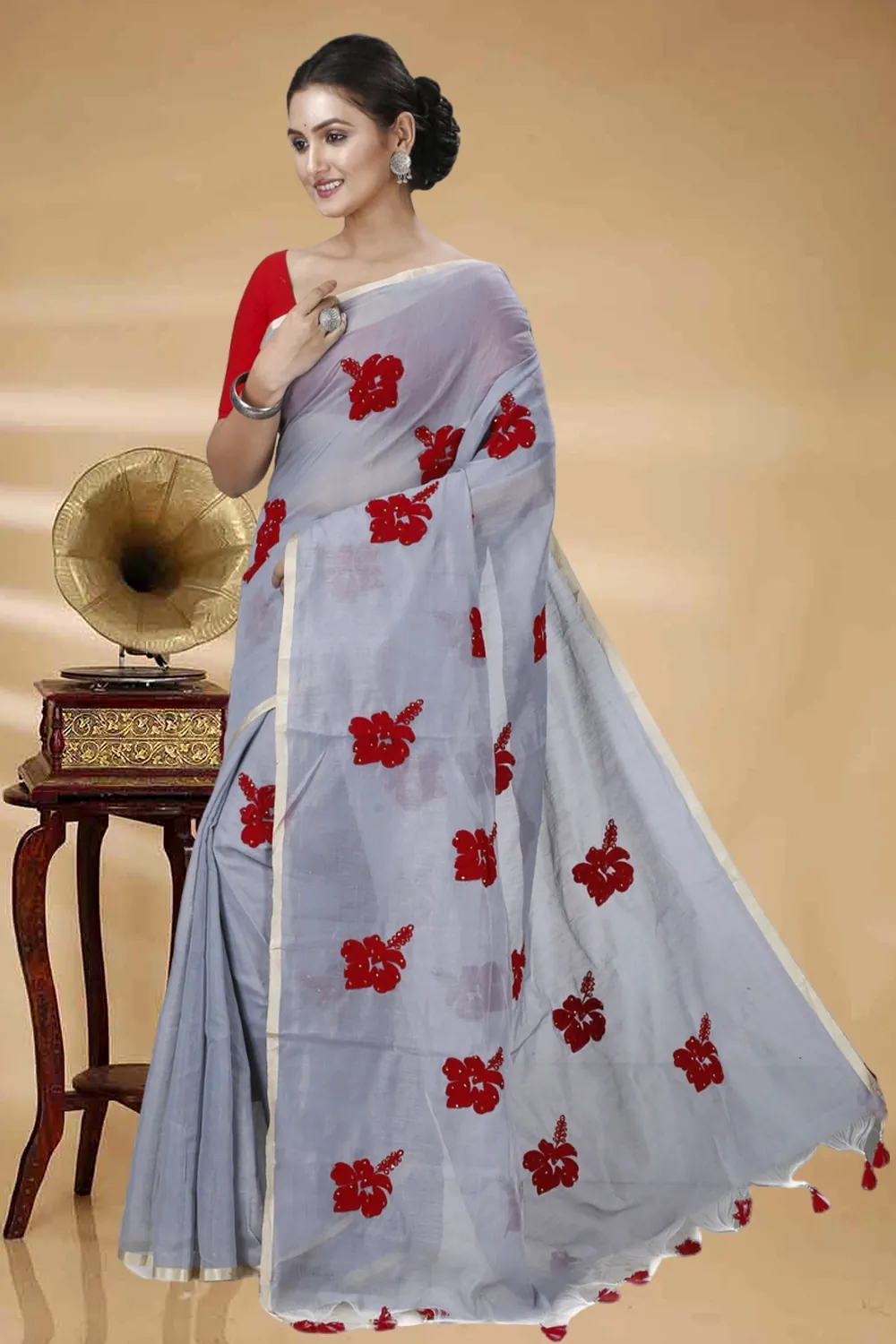 Ash Blended Cotton Joba Hand Loom Saree (1272)