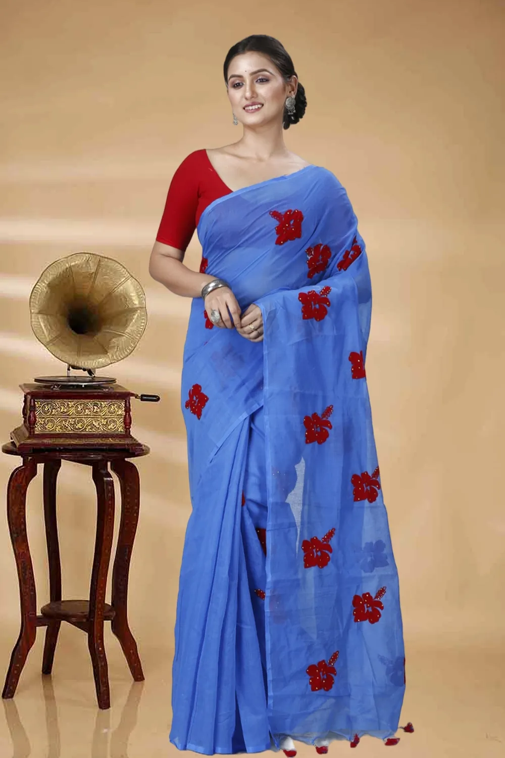 Sky Blue Blended Cotton Joba Hand Loom Saree (1273)