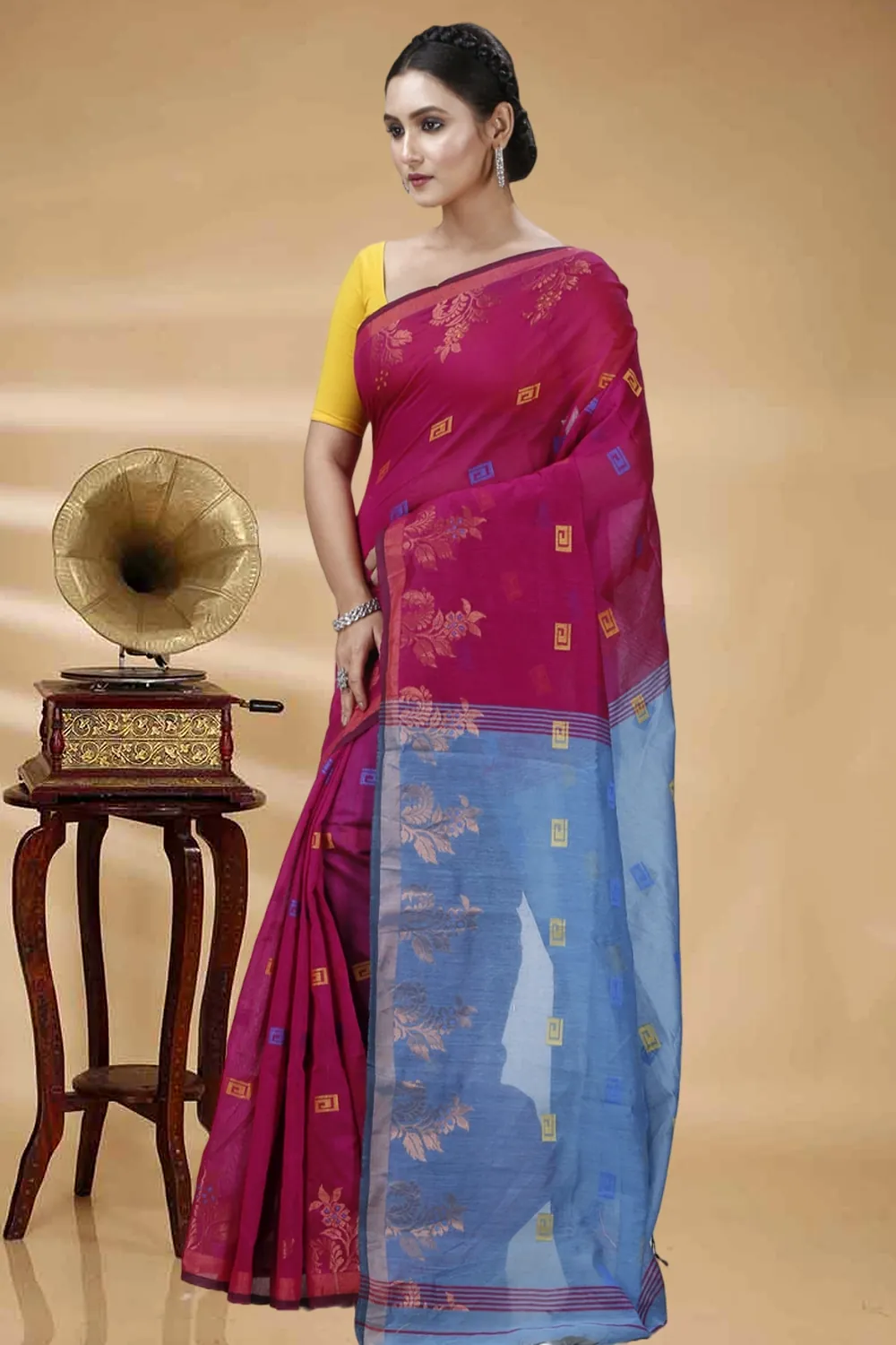 Parpel Blue Blended Cotton Banu Hand Loom Saree (1284)