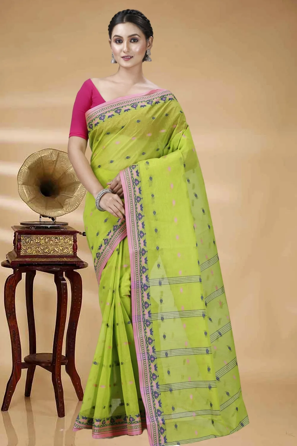 Green Pure Cotton Uvra Tant Saree (1294)