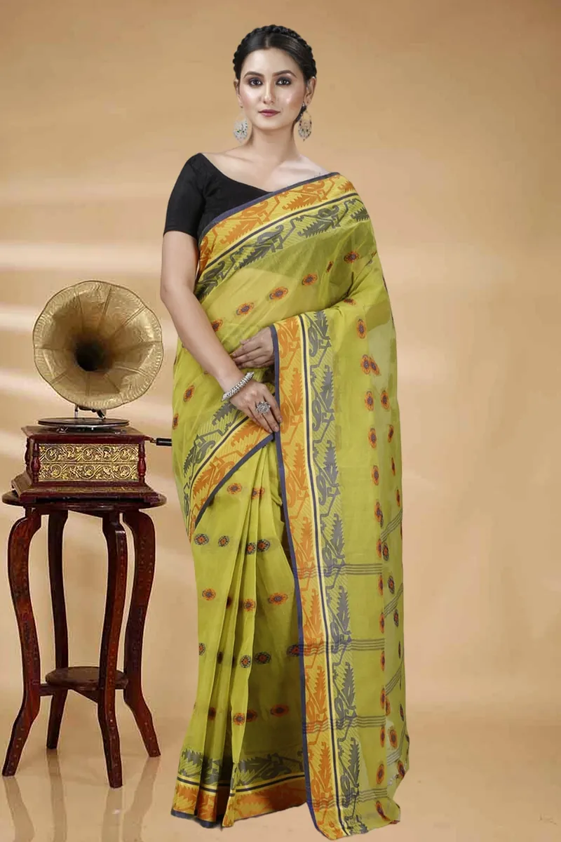 Green Pure Cotton Kutum Tant Saree (1297)
