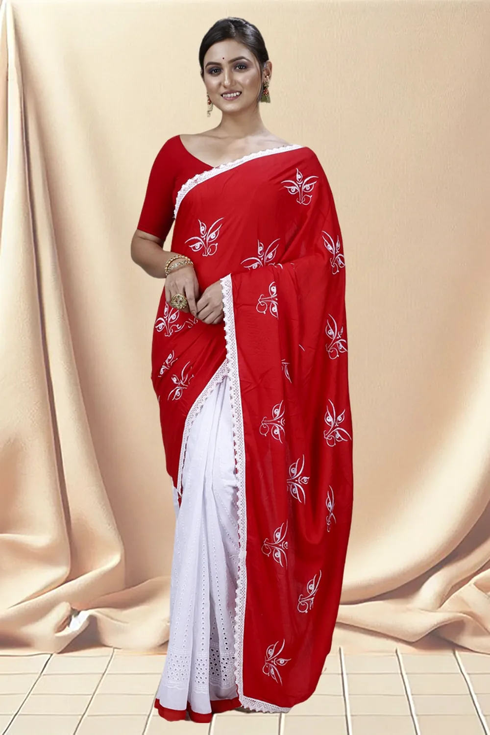 Red Pure Cotton Tiro Hand Loom Saree (13)