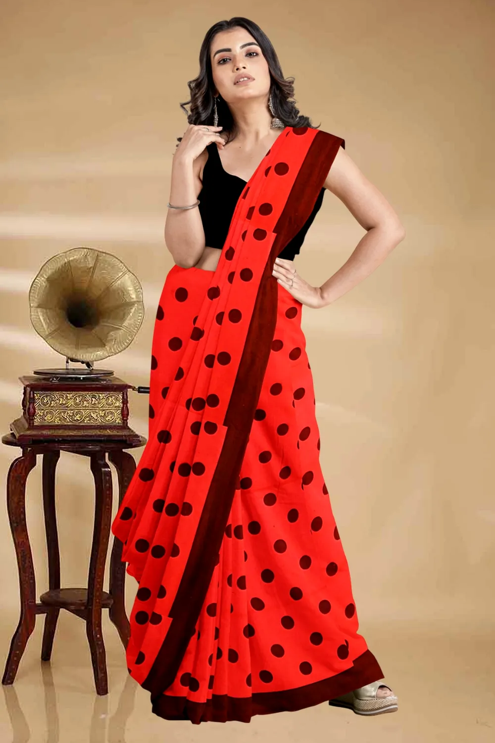 Red Pure Cotton Tip Hand Loom Saree (1302)