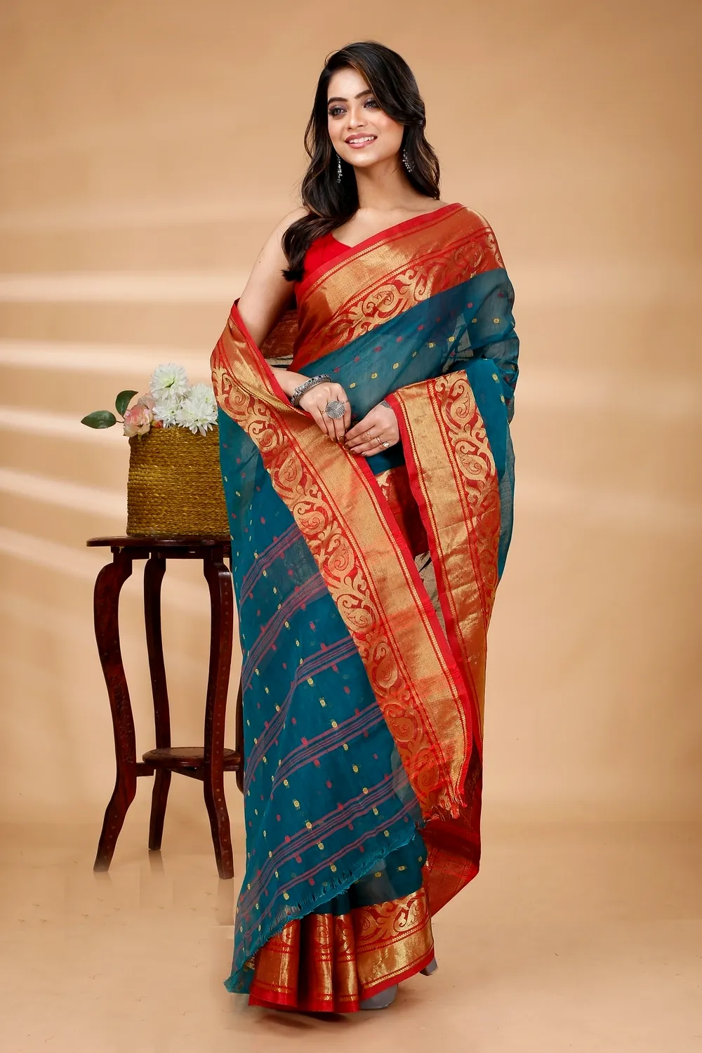 Dark Green Pure Cotton Sachi Tant Saree (1304)