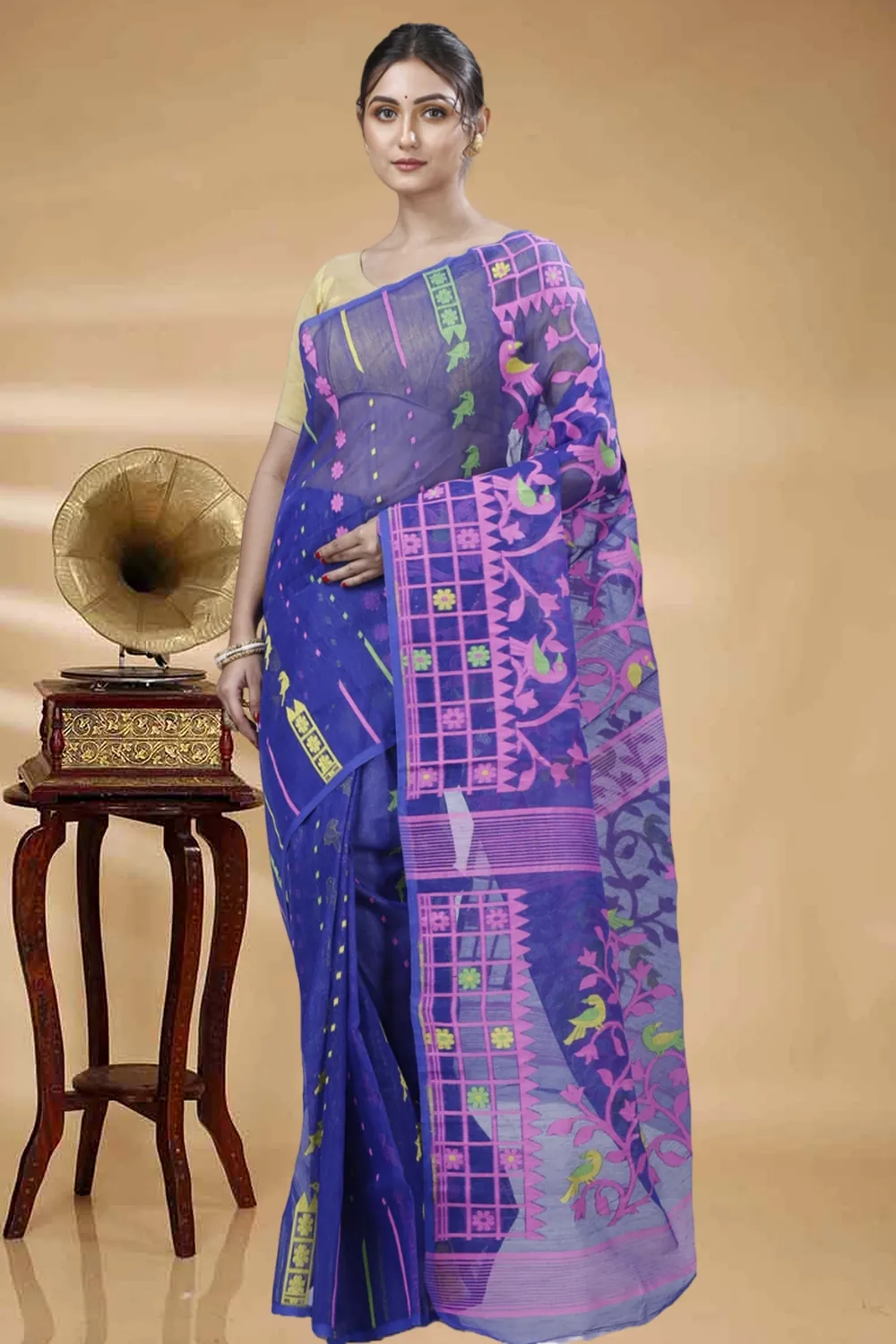 Blue Pure Cotton Sabon Jamdani Saree (1305)