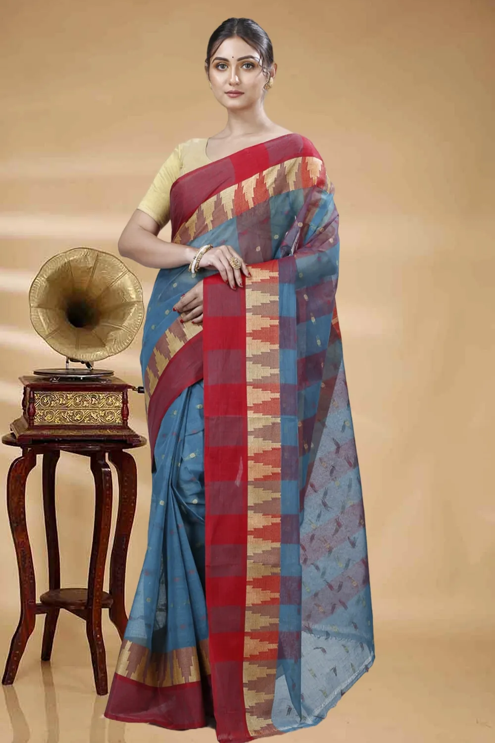 Bottel Green Pure Cotton Jamuna Tant Saree (1310)