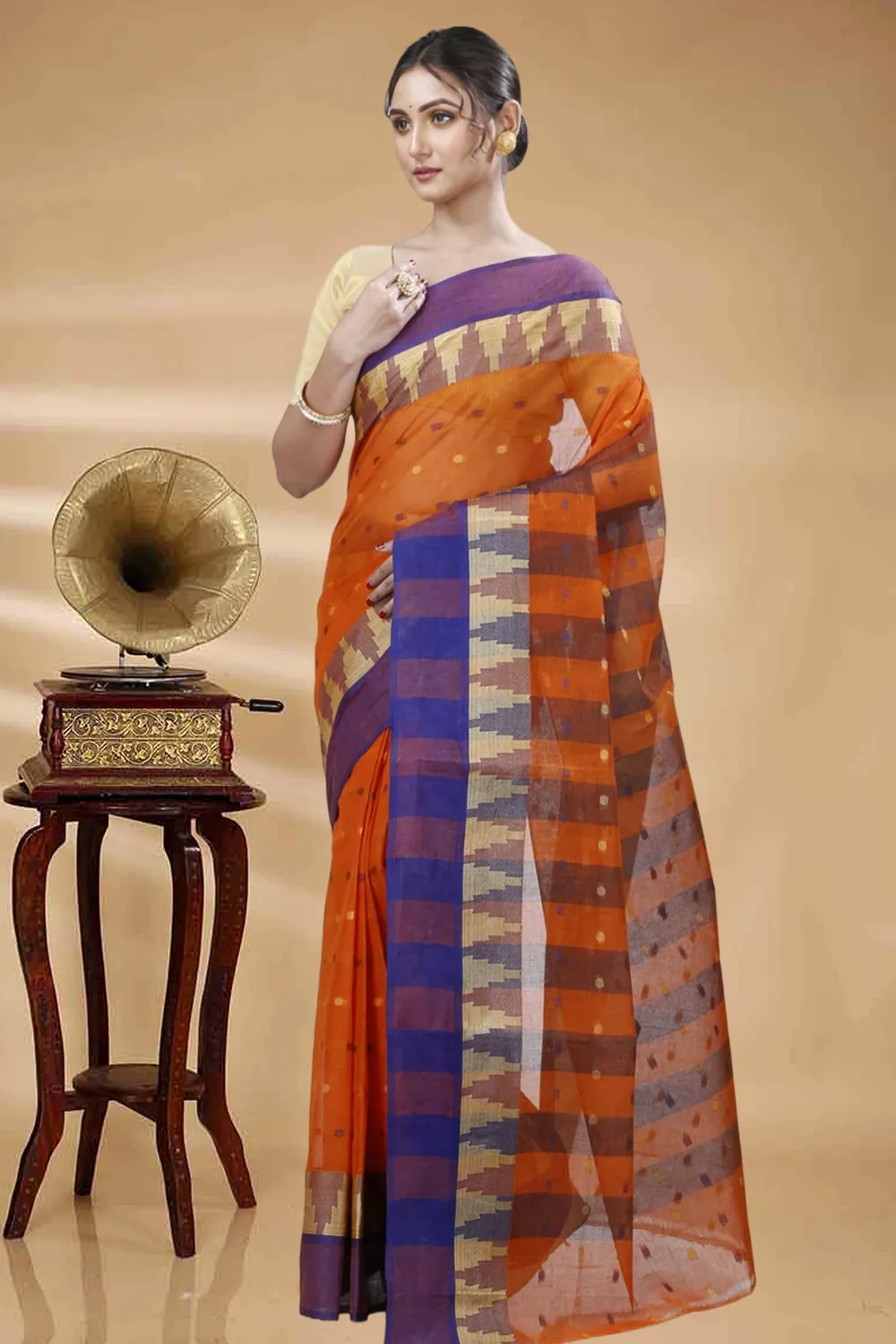 Orange Pure Cotton Jamuna Tant Saree (1311)