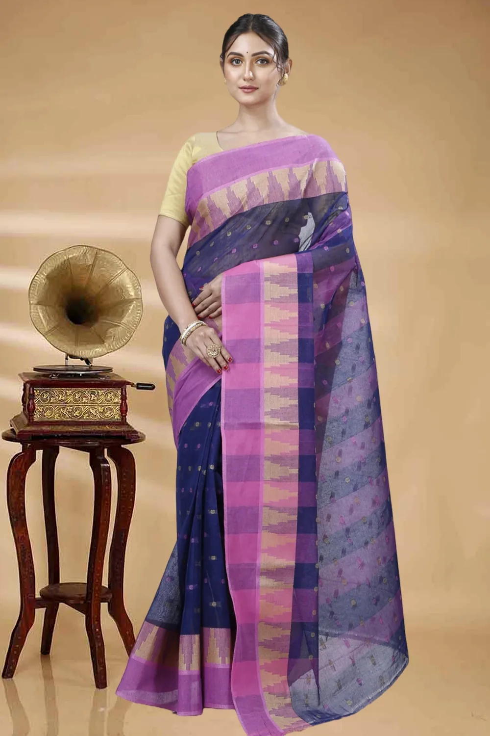 Naby Blue Pure Cotton Jamuna Tant Saree (1312)