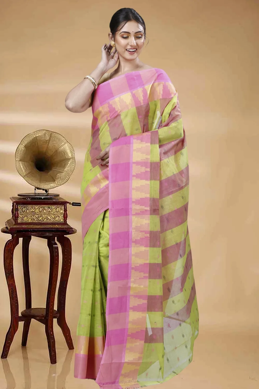 Green Pure Cotton Jamuna Tant Saree (1313)