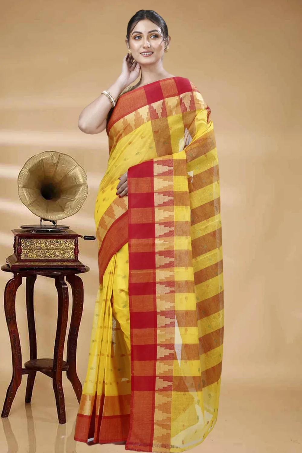 Yellow Pure Cotton Jamuna Tant Saree (1314)