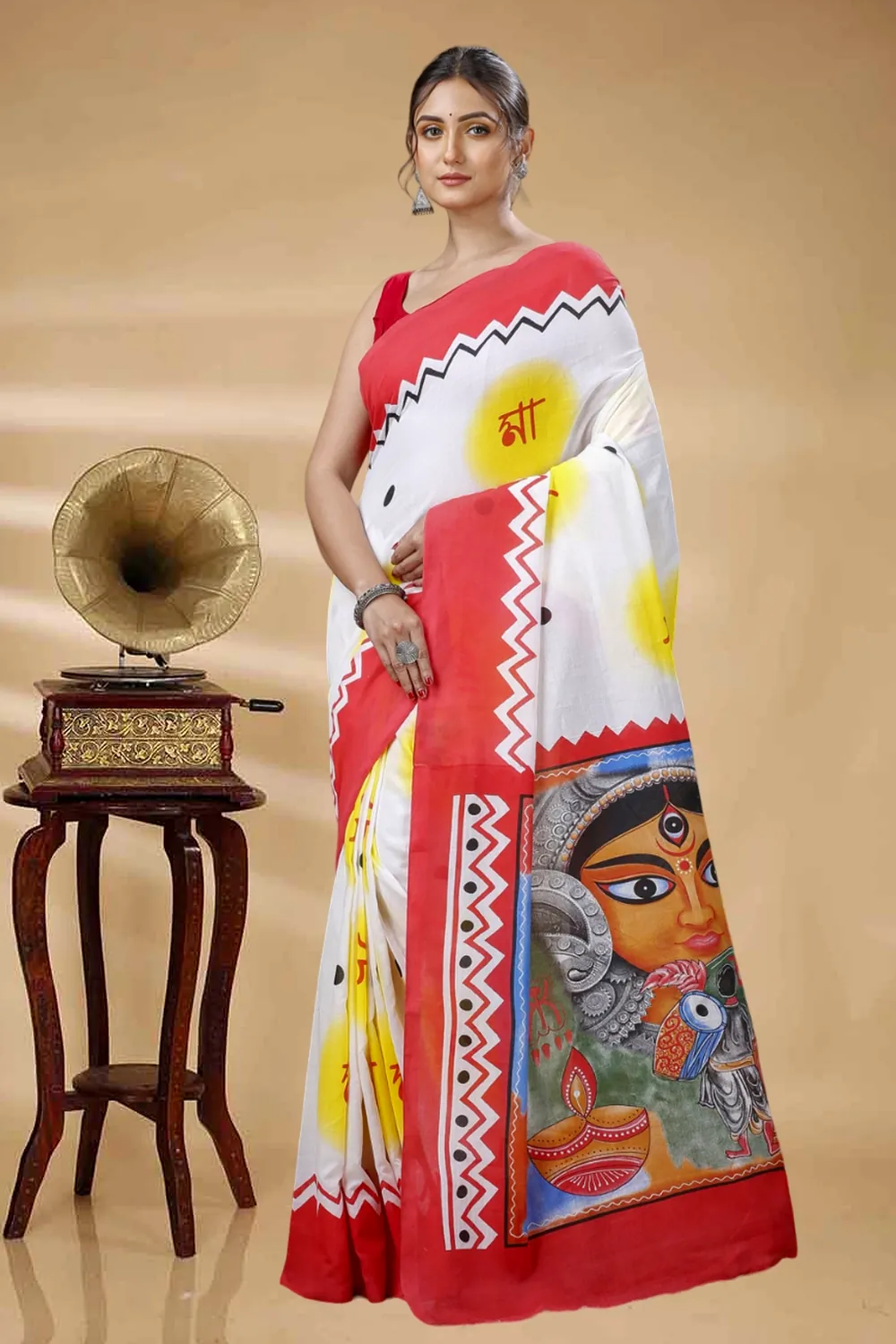 Multycolor Pure Cotton Durga Printed Handloom Saree (1315)