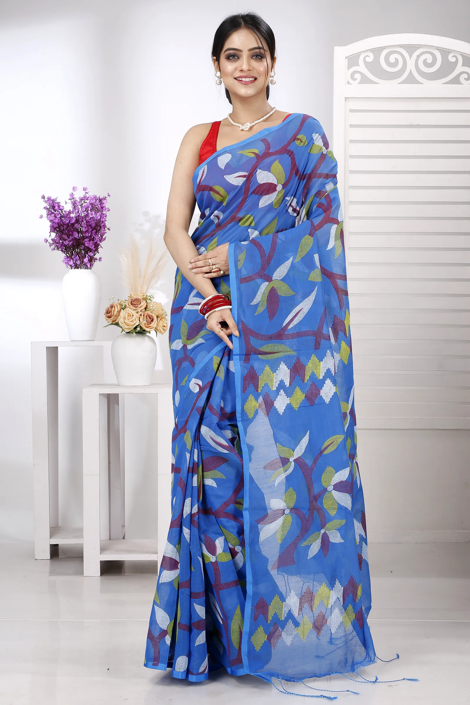 Blue Cotton Naren Hand Loom Saree (1319)