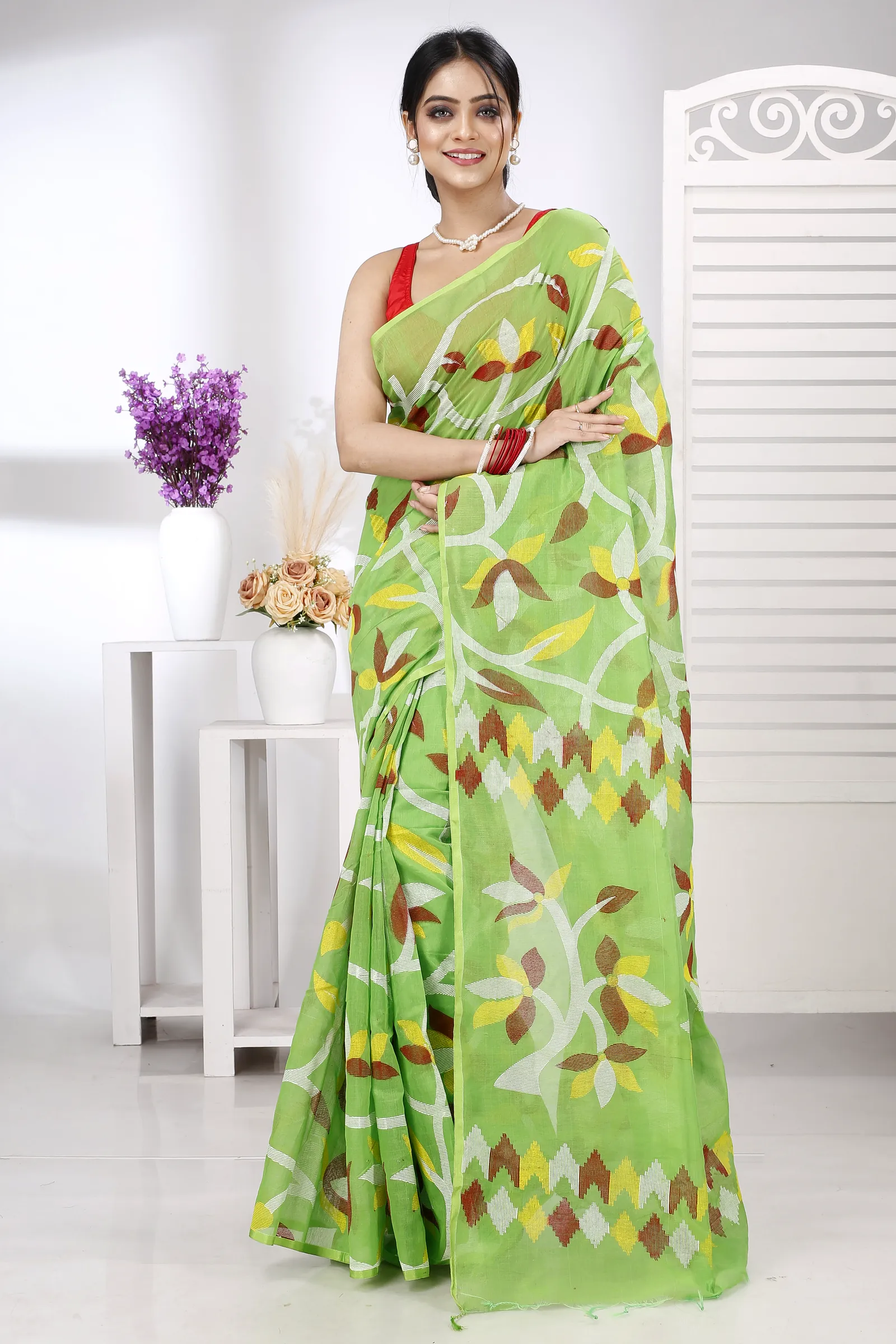 Green Cotton Naren Hand Loom Saree (1322)