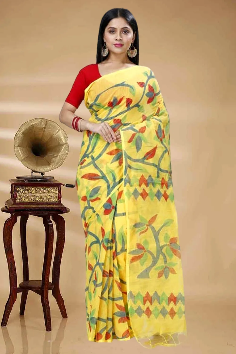 Yellow Cotton Naren Hand Loom Saree (1323)