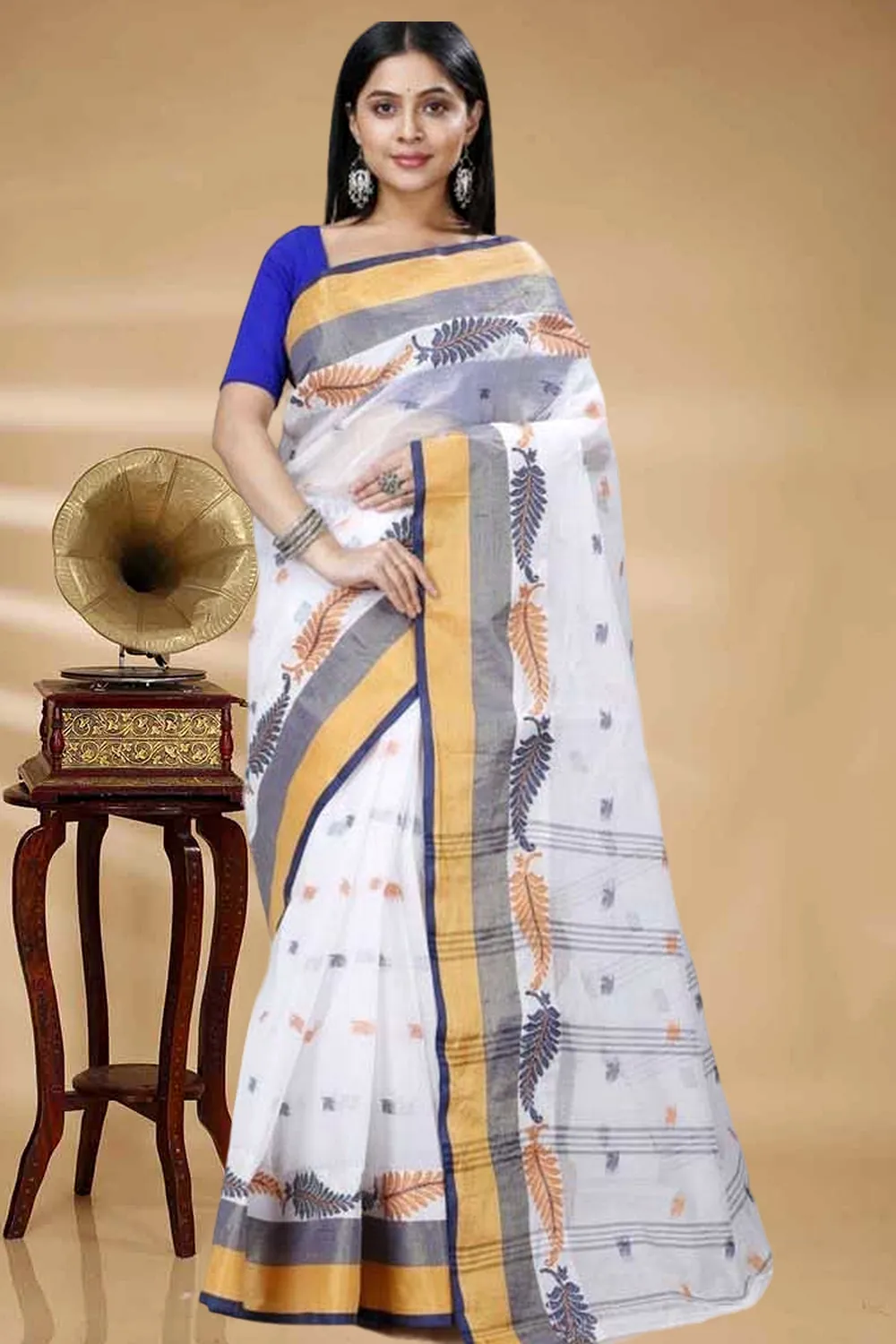 White Black Pure Cotton Nera Tant Saree (1325)